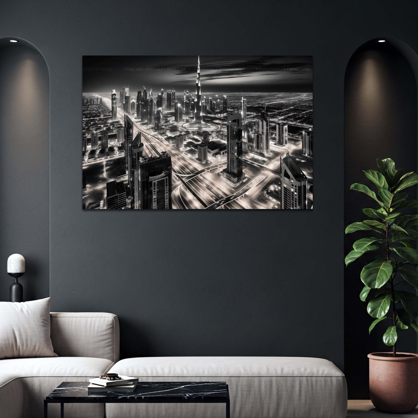 Skyline del Burj Khalifa a Dubai in bianco e nero di notte quadro