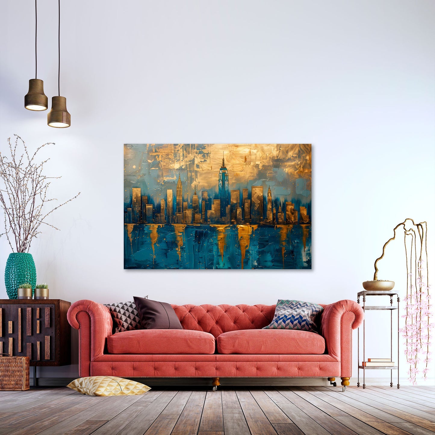 Skyline espressiva oro moderna dai colori vivaci quadro