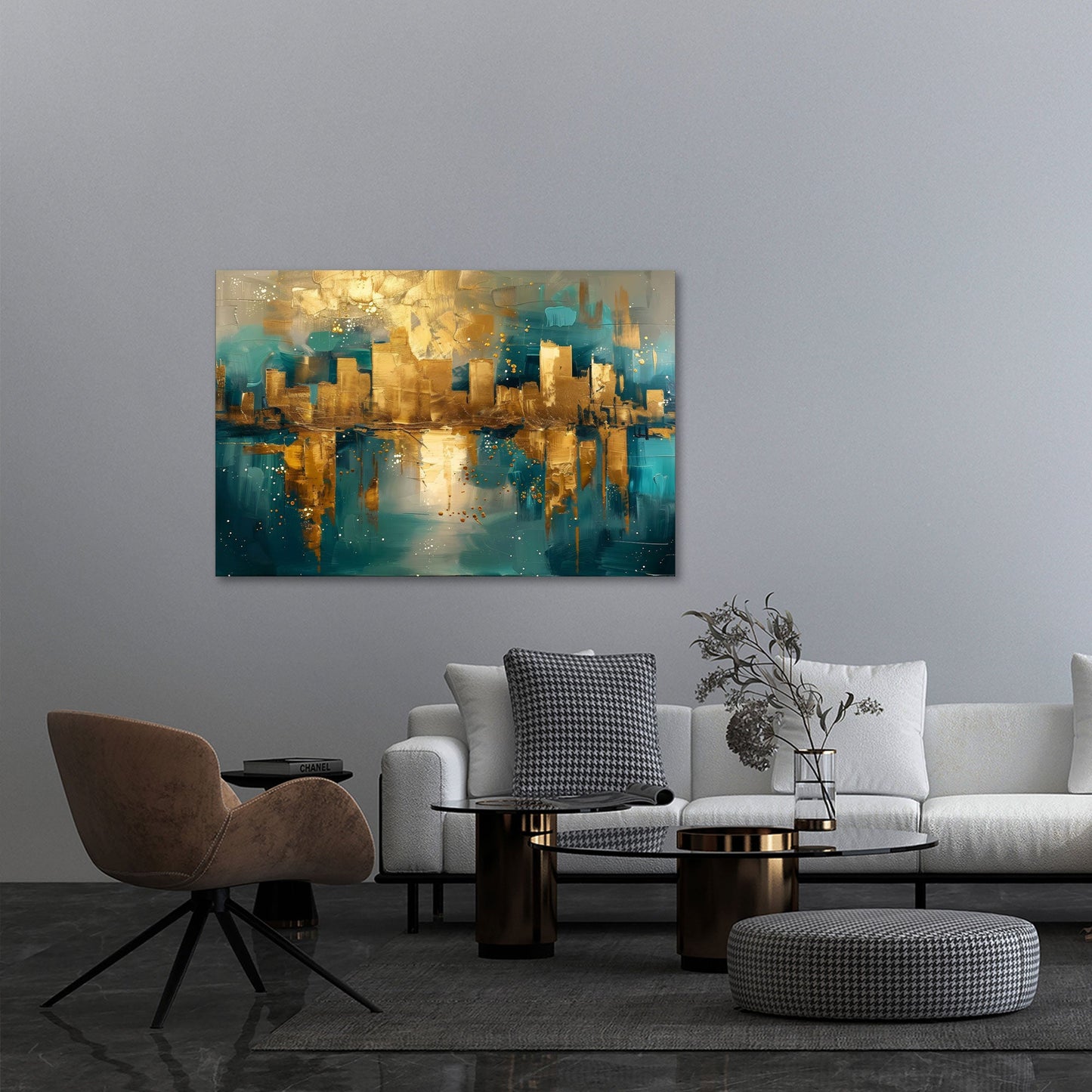 Skyline oro dipinto urbano in stile contemporaneo quadro