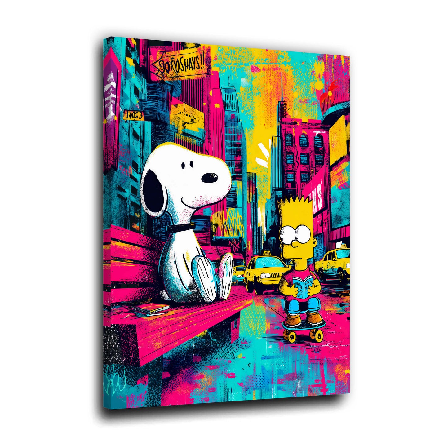 Snoopy e Bart Simpson nella New York pop art graffiti quadro