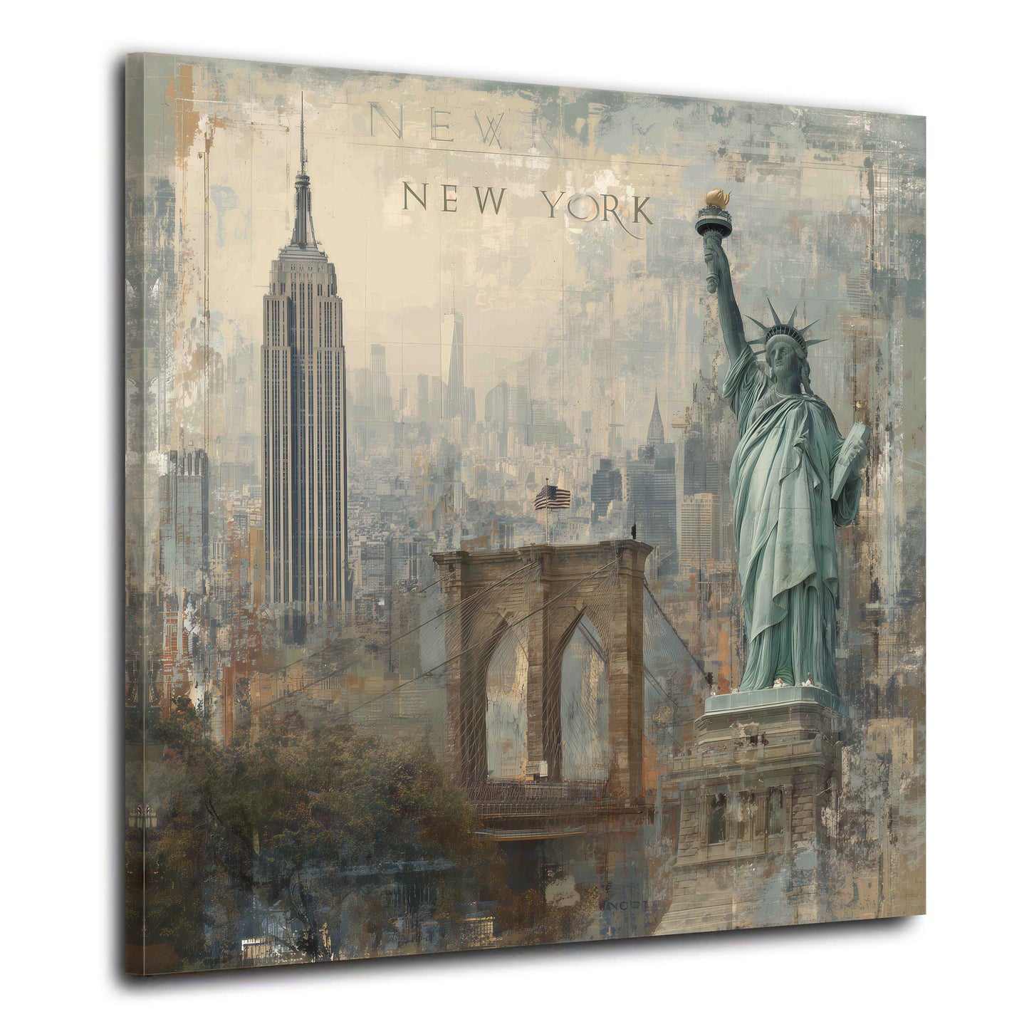 Statua della Libertà skyline di New York Ponte di Brooklyn quadro