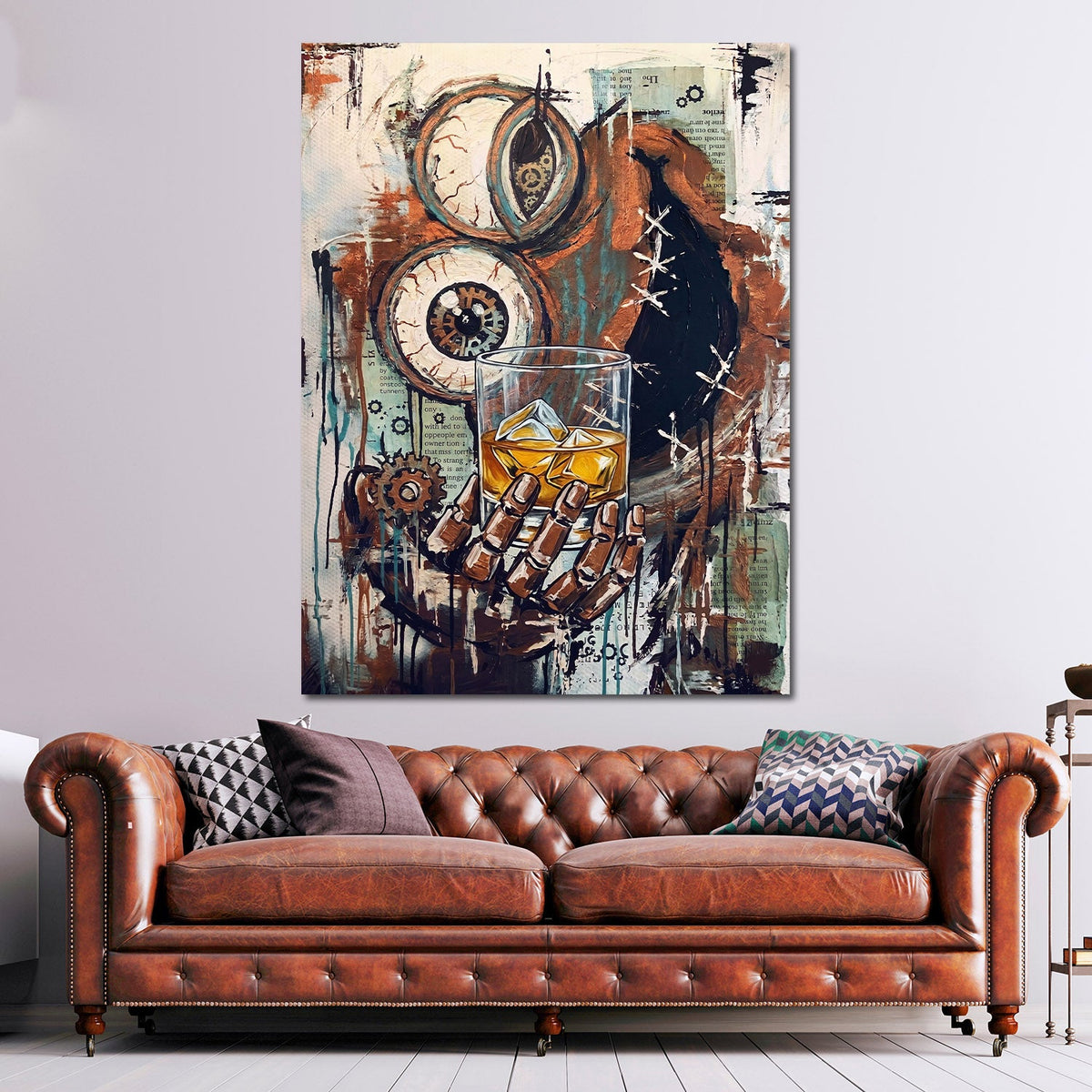 Steampunk Teschio Whisky Ingranaggi Abstract moderno quadro