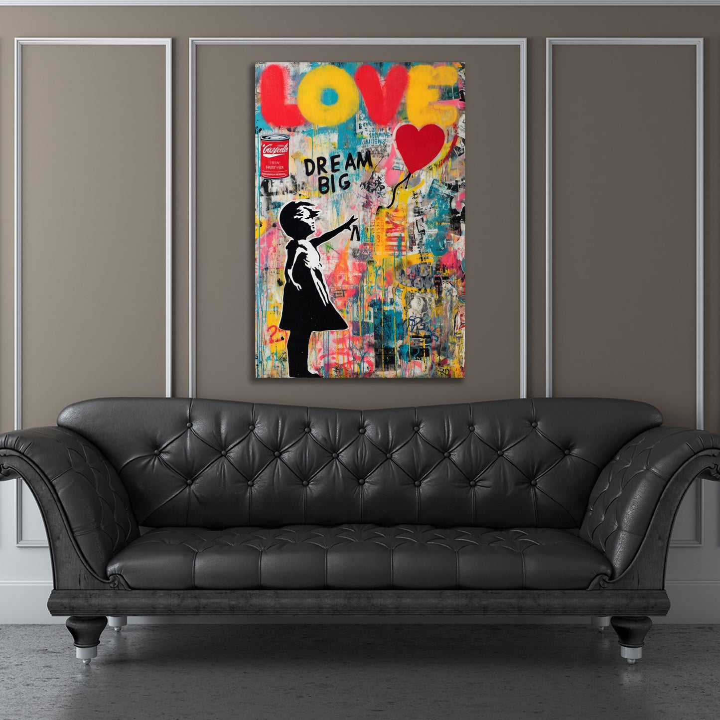 Street art bambina palloncino cuore amore sogno grande quadro