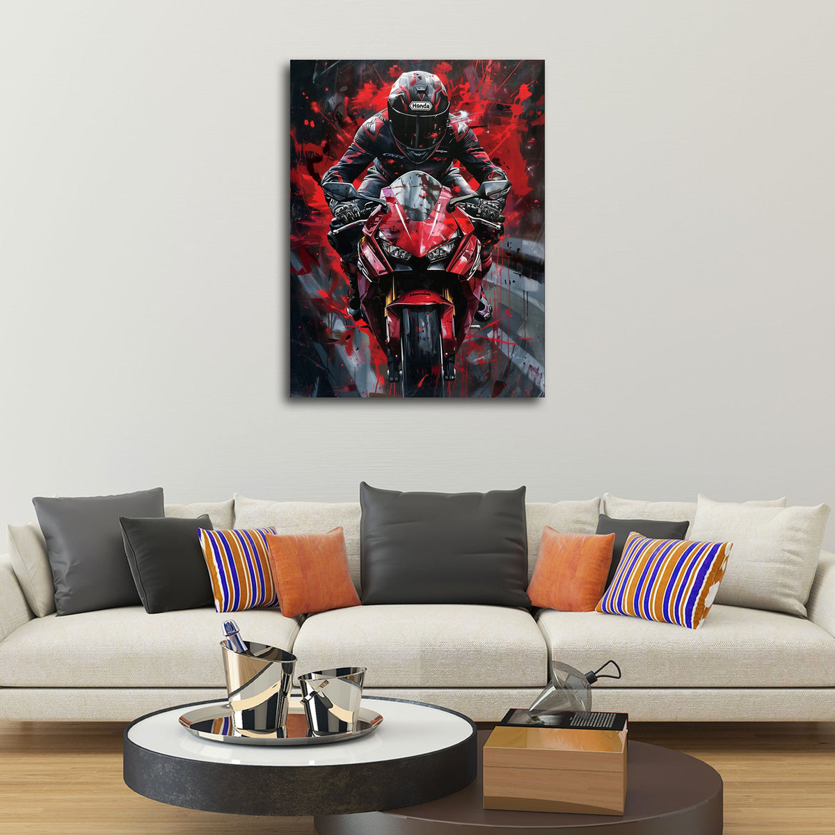 Superbike Ducati con pilota su sfondo scuro Street Art quadro