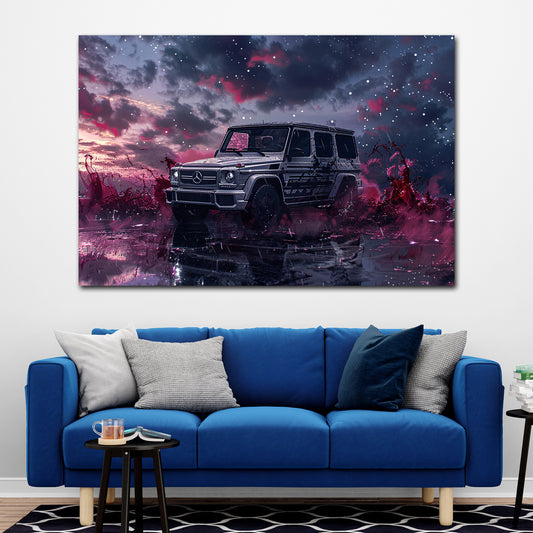 SUV di lusso mercedes potenza strada bagnata cielo quadro