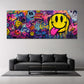 Tante faccine colorate su muro graffiti vivace panoramica quadro