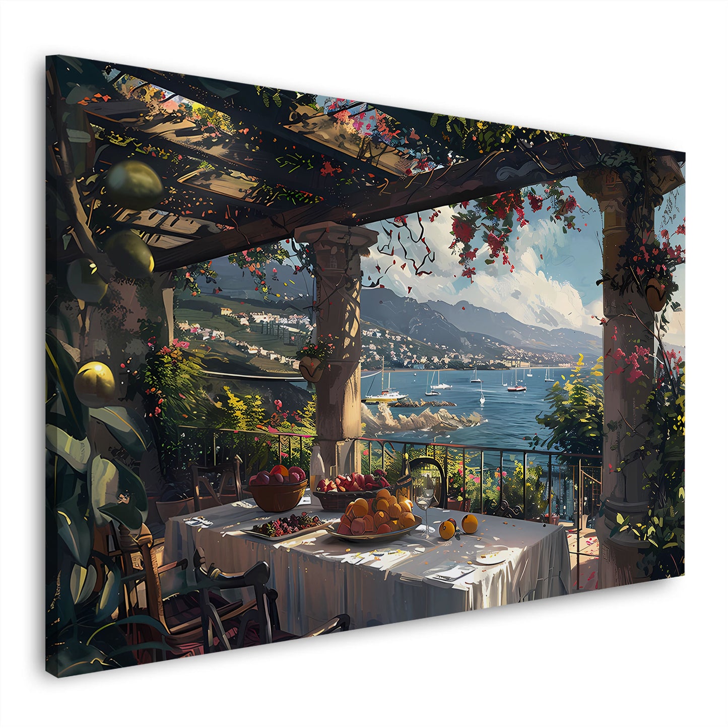Terrazza italiana con frutta vista mare romantica quadro