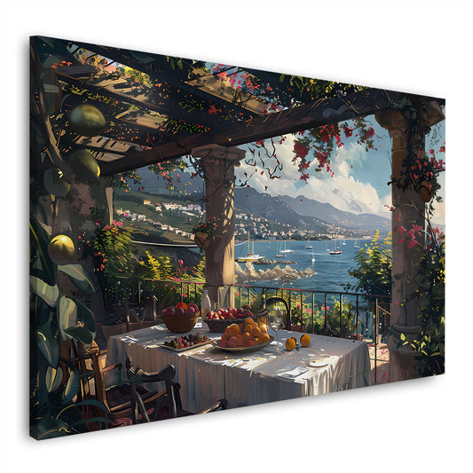 Terrazza italiana con frutta vista mare romantica quadro