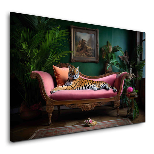Tigre su divano elegante animale esotico arte da parete quadro