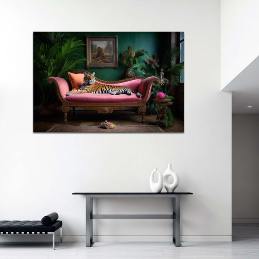 Tigre su divano elegante animale esotico arte da parete quadro