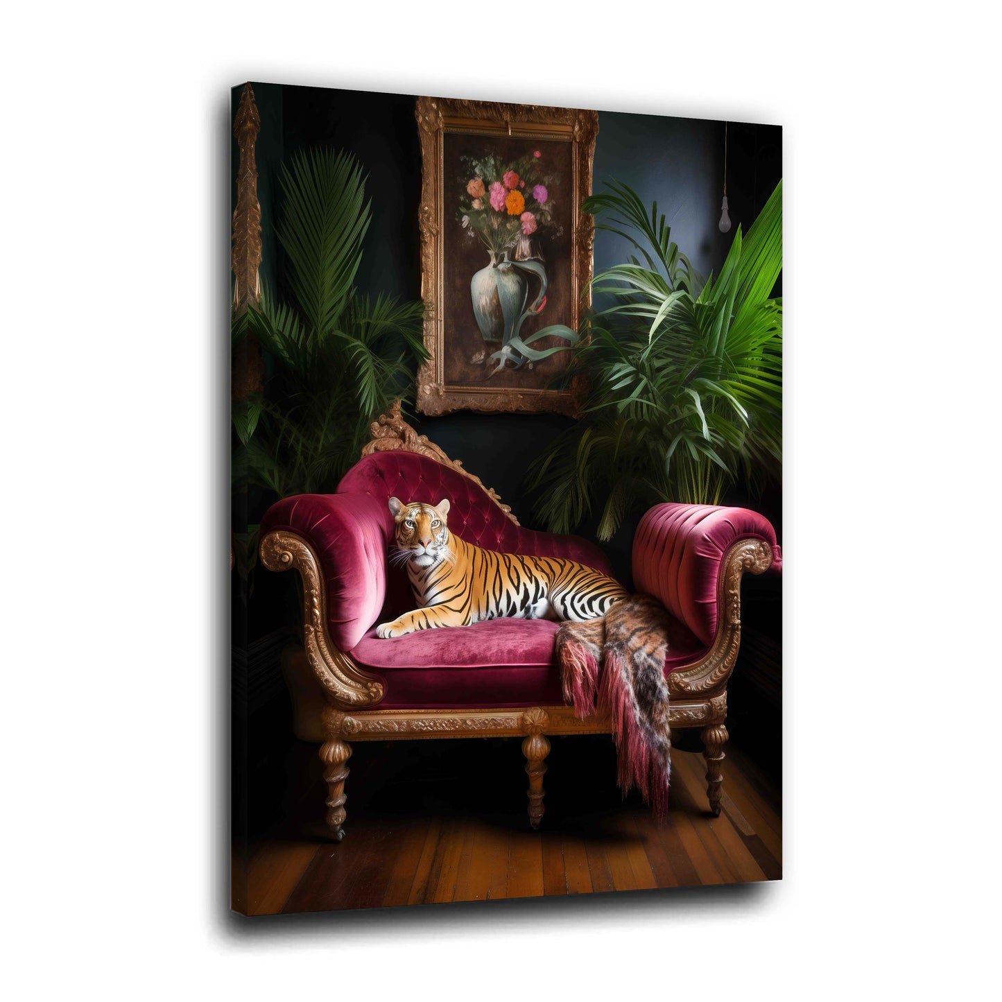 Tigre su divano velluto interno di lusso stile vintage quadro