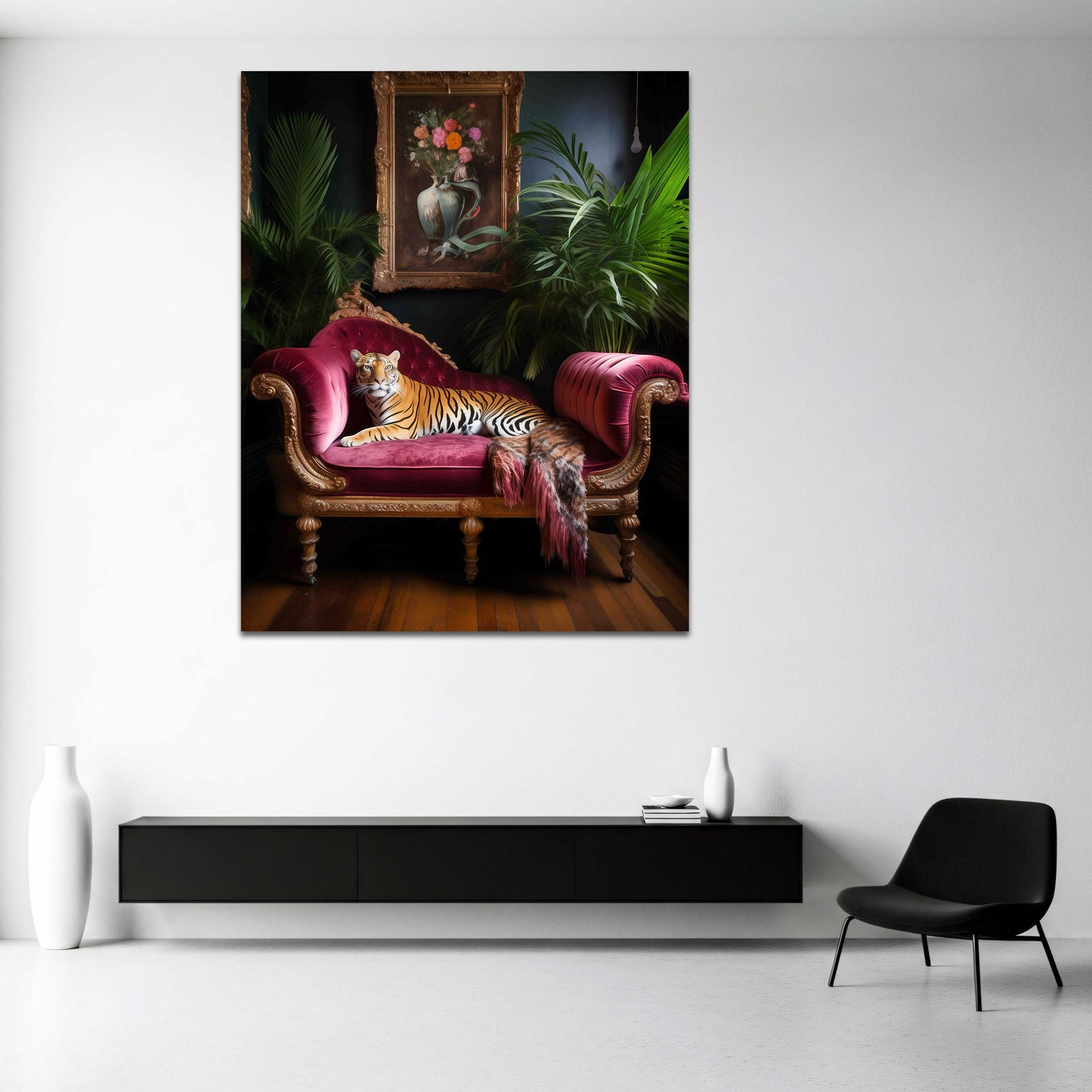Tigre su divano velluto interno di lusso stile vintage quadro