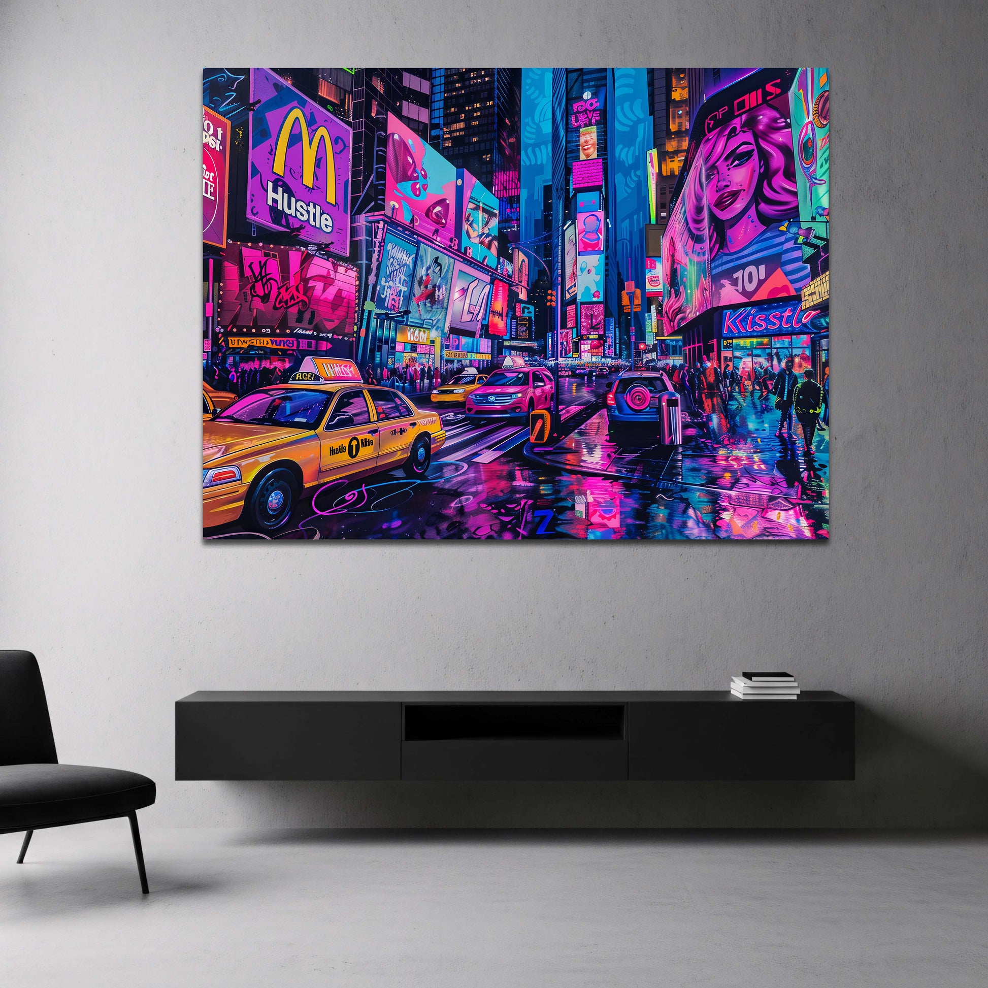 Times Square di notte neon pop art quadro - Mockup 3