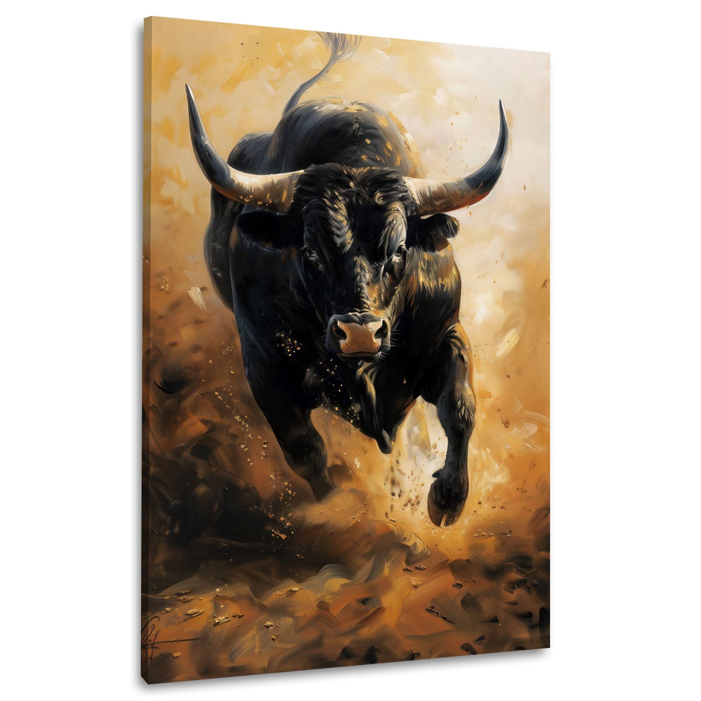 Toro dinamico dipinto moderno con colori intensi quadro