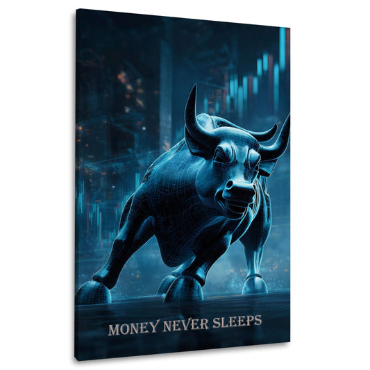 Toro finanza digitale motivazione money never sleeps quadro