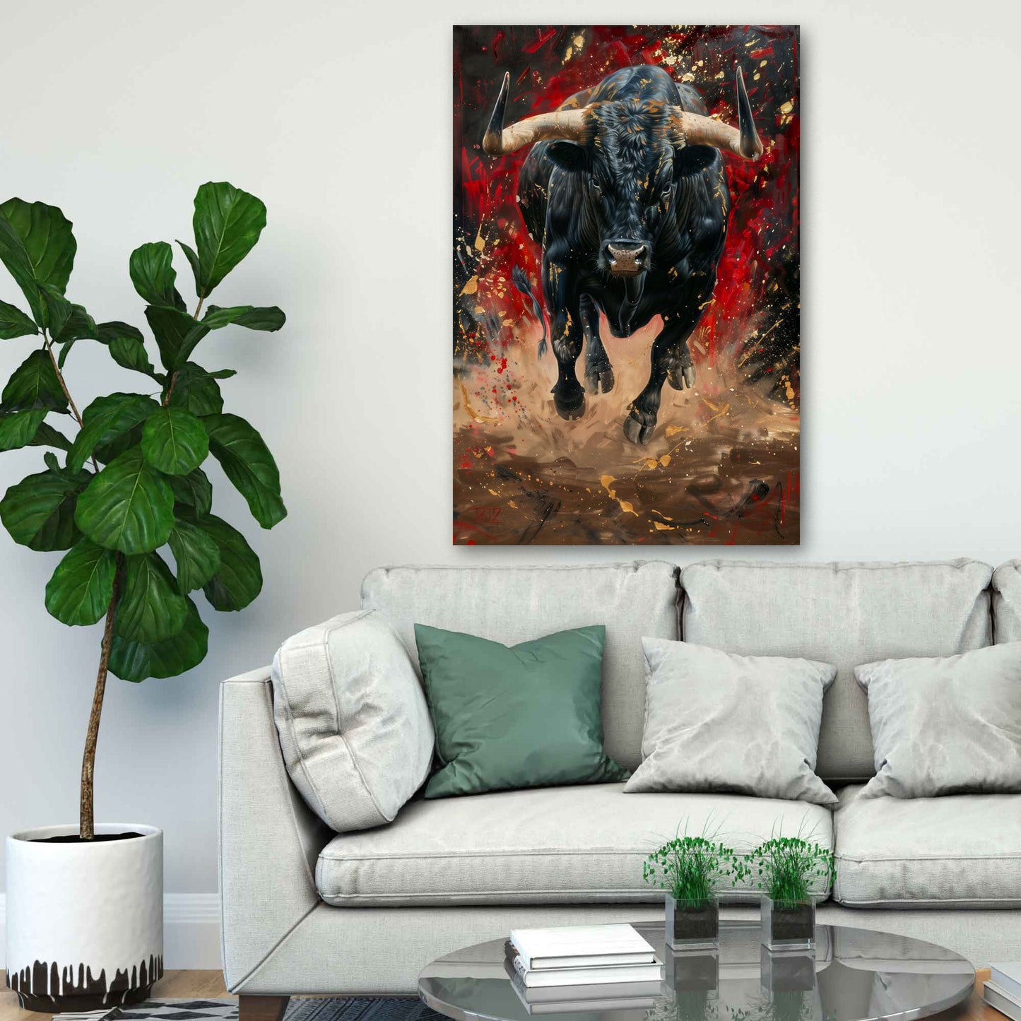Toro selvatico olio espressivo dai colori vivaci quadro