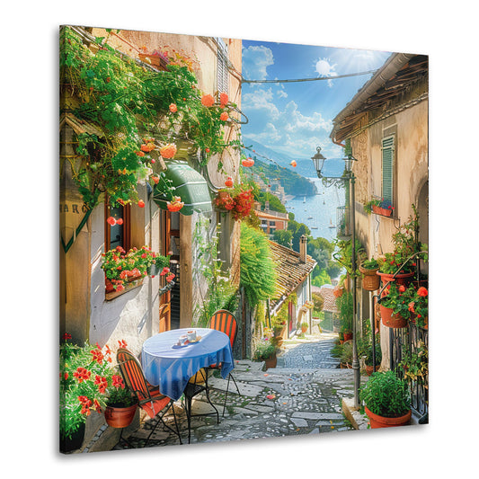Toscana borgo marino vicolo fiori terrazza quadro