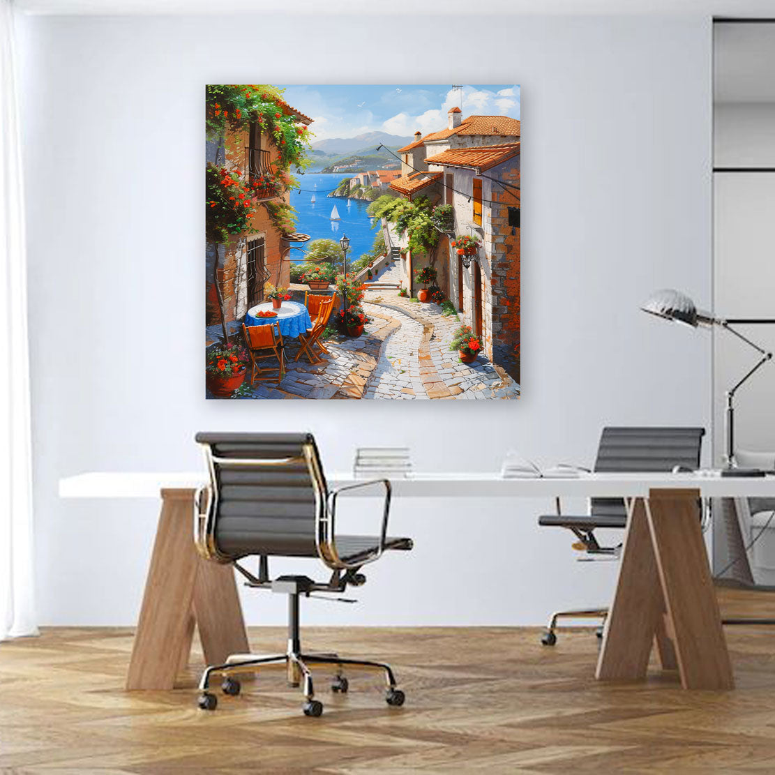 Toscana paesino costiero strada romantica vista mare quadro
