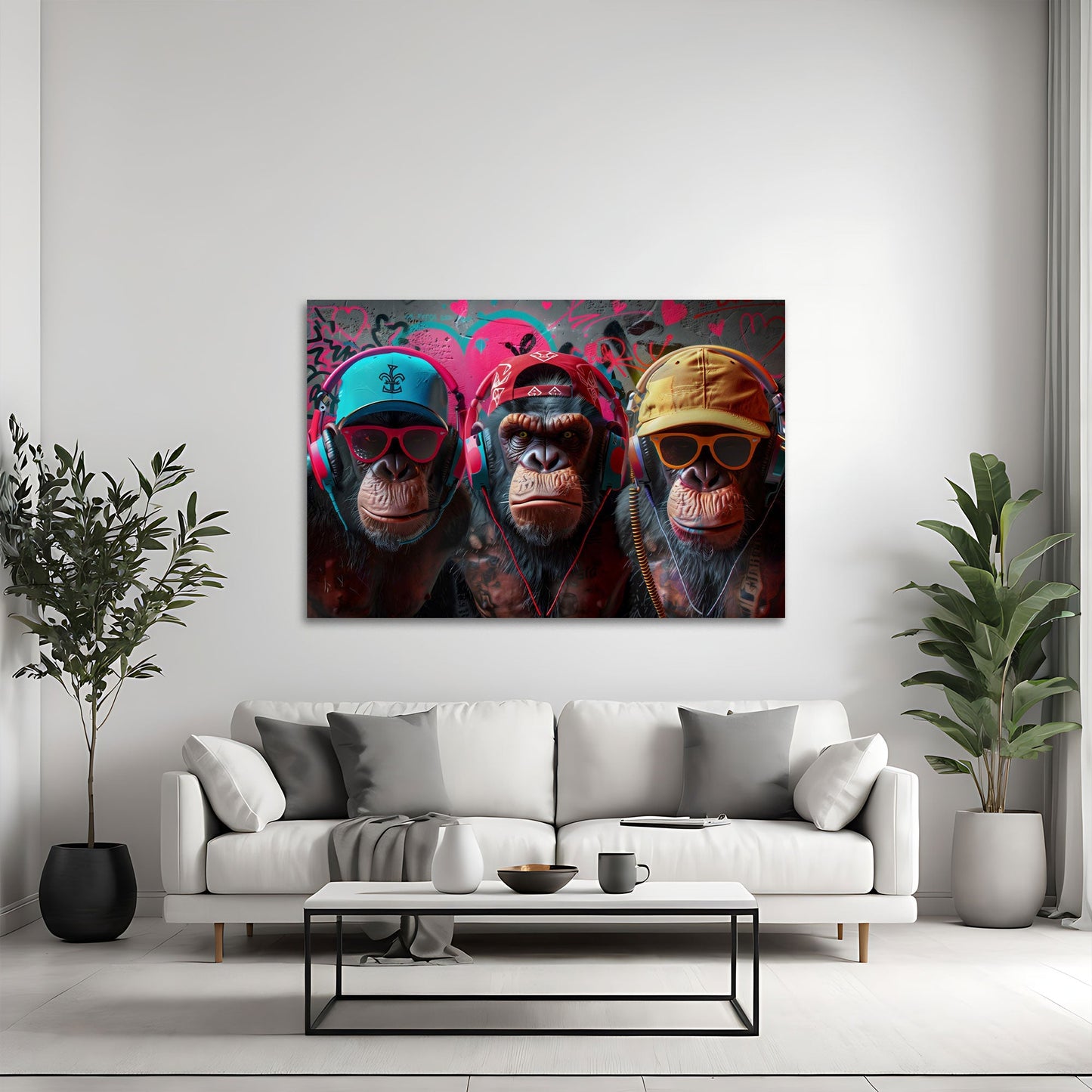 Tre scimmie cool panorama in stile contemporaneo quadro