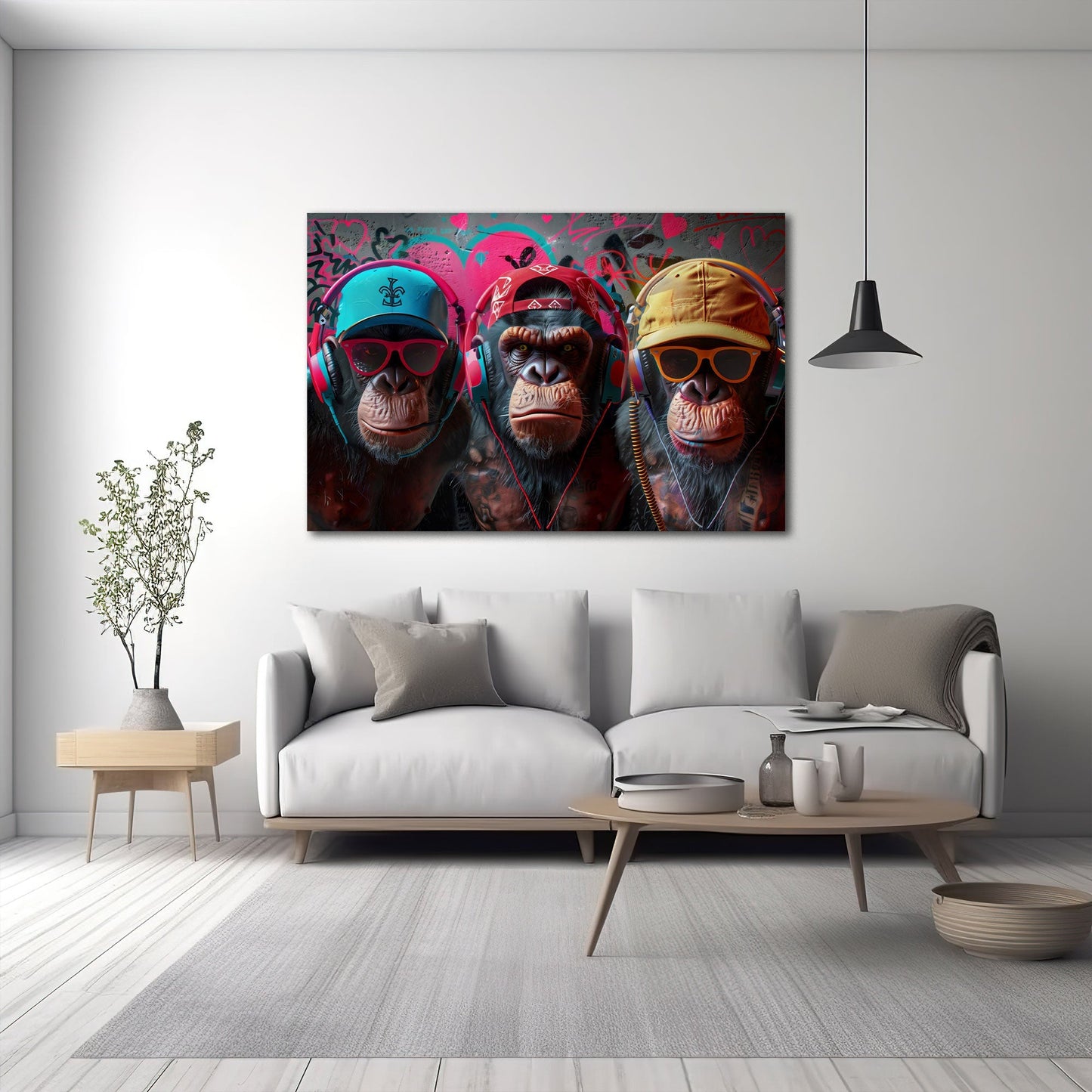 Tre scimmie cool panorama in stile contemporaneo quadro
