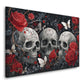 Tre teschi ornati con rose rosse e farfalle stile gotico quadro