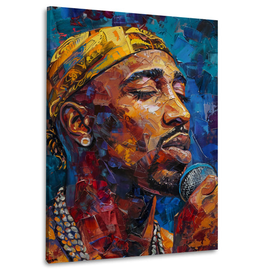 Tupac canta con microfono in stile Pop Art quadro