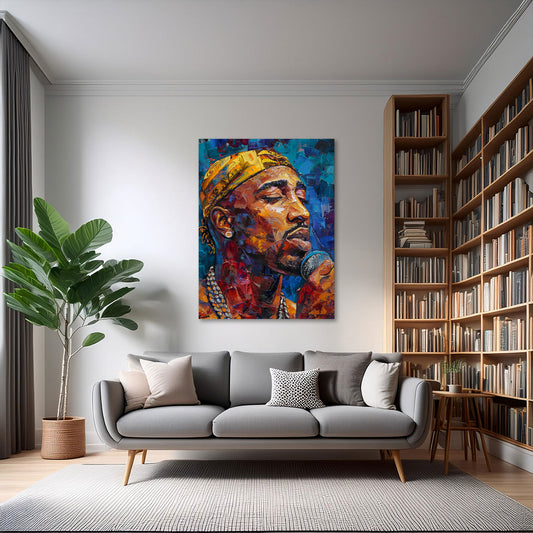Tupac canta con microfono in stile Pop Art quadro