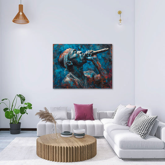 Tupac ritratto blu in stile contemporaneo quadro