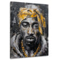 Tupac Shakur ritratto elegante in nero e oro con bandana quadro