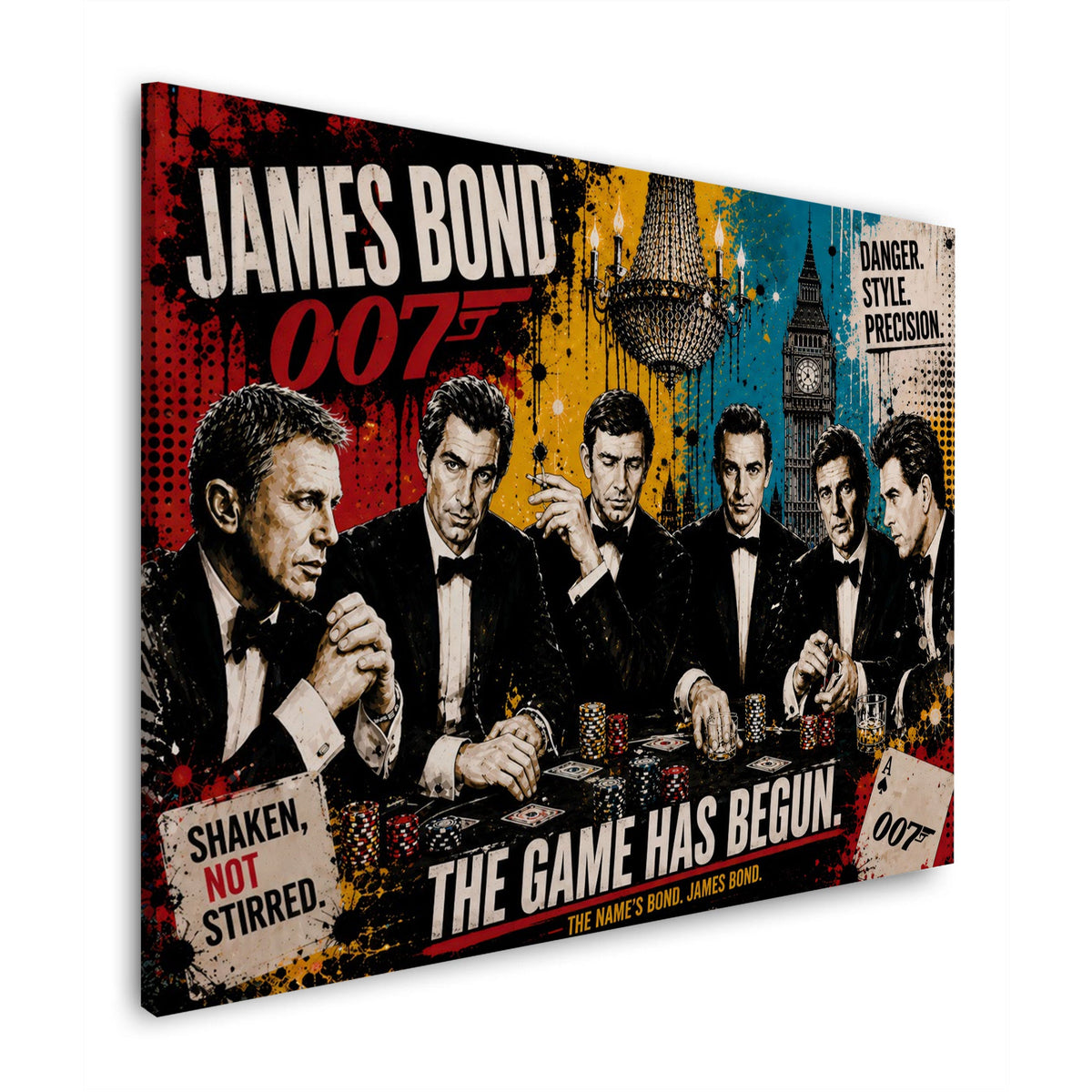 Tutti gli agenti 007 al tavolo da poker in stile Pop Art quadro