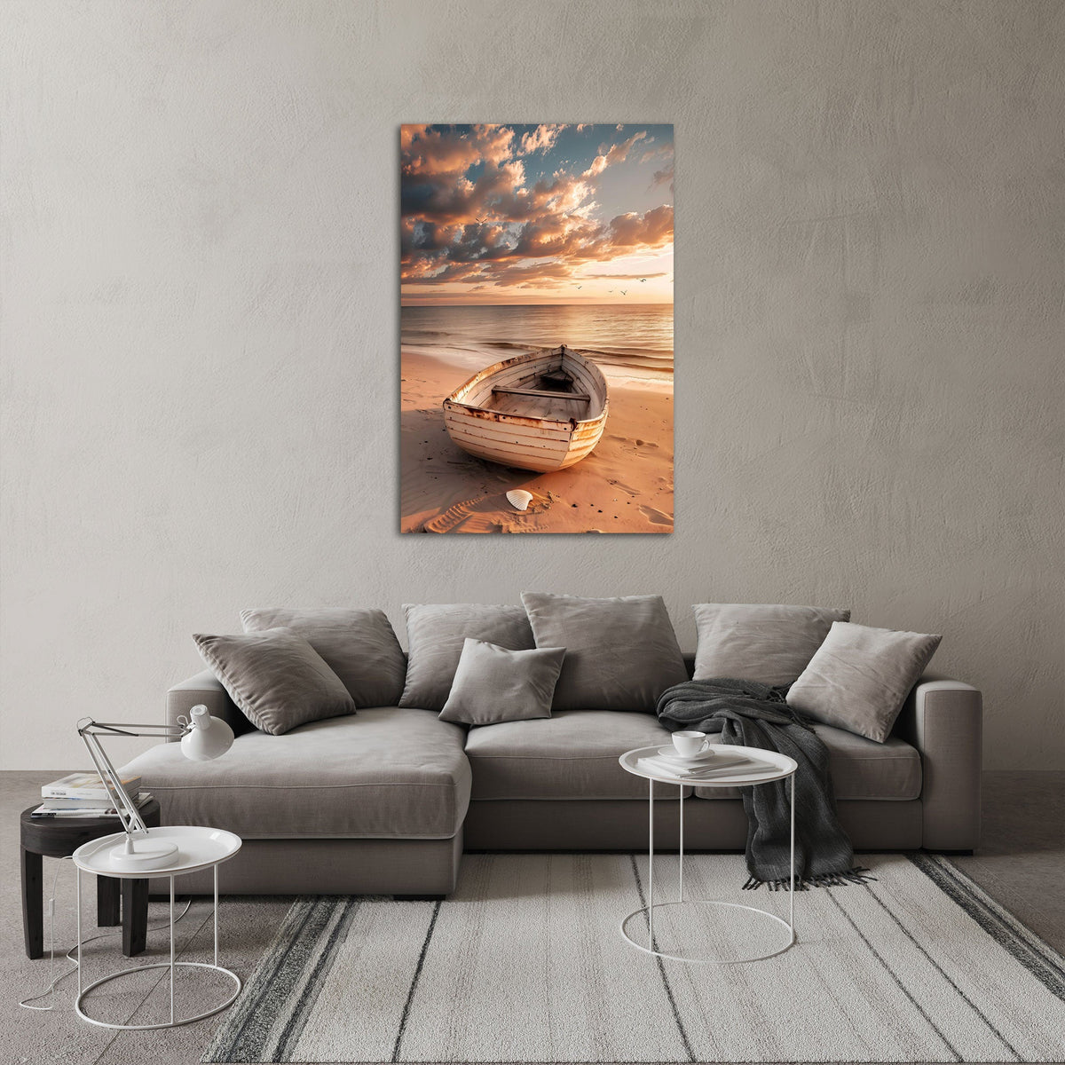 Quadro barca al tramonto in soggiorno