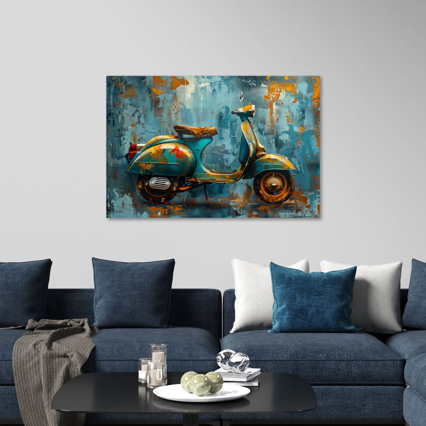 Vespa scooter dipinto turchese dai colori vivaci quadro