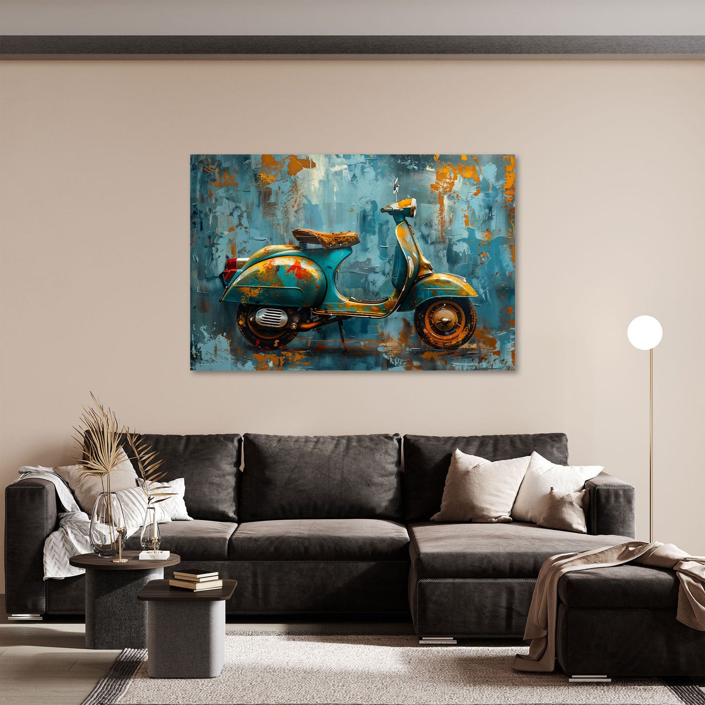 Vespa scooter dipinto turchese dai colori vivaci quadro