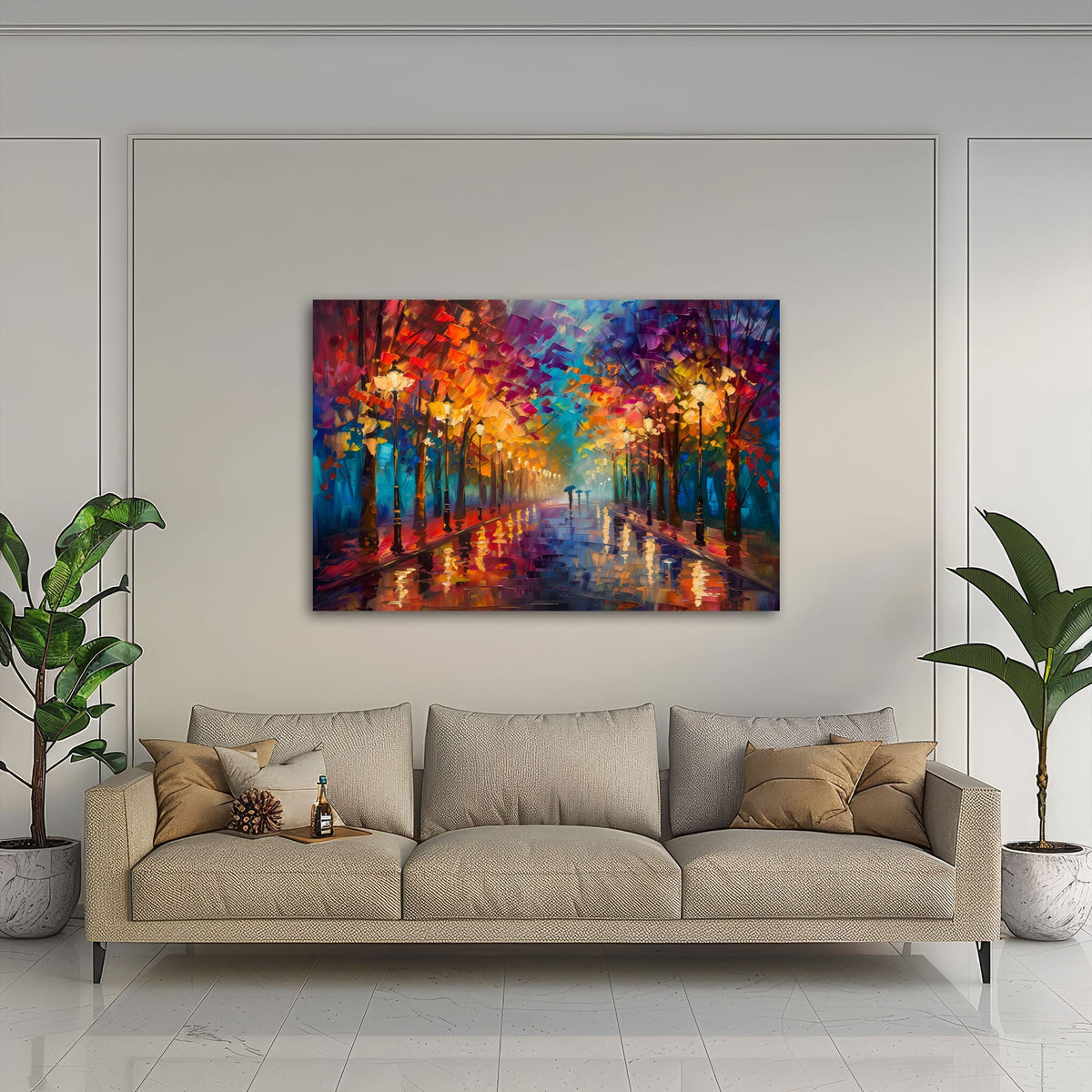 Quadro viale pioggia luce calda in soggiorno