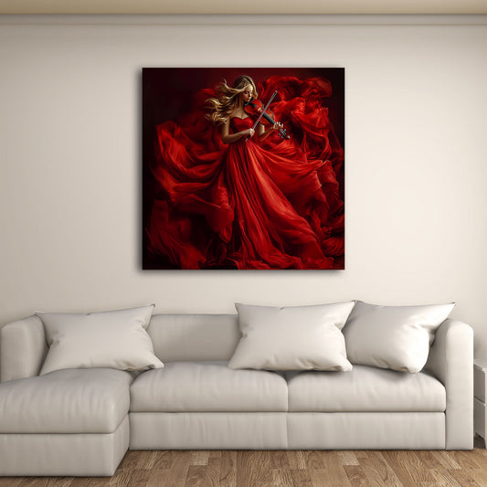Violino donna vestito rosso arte emozione quadro