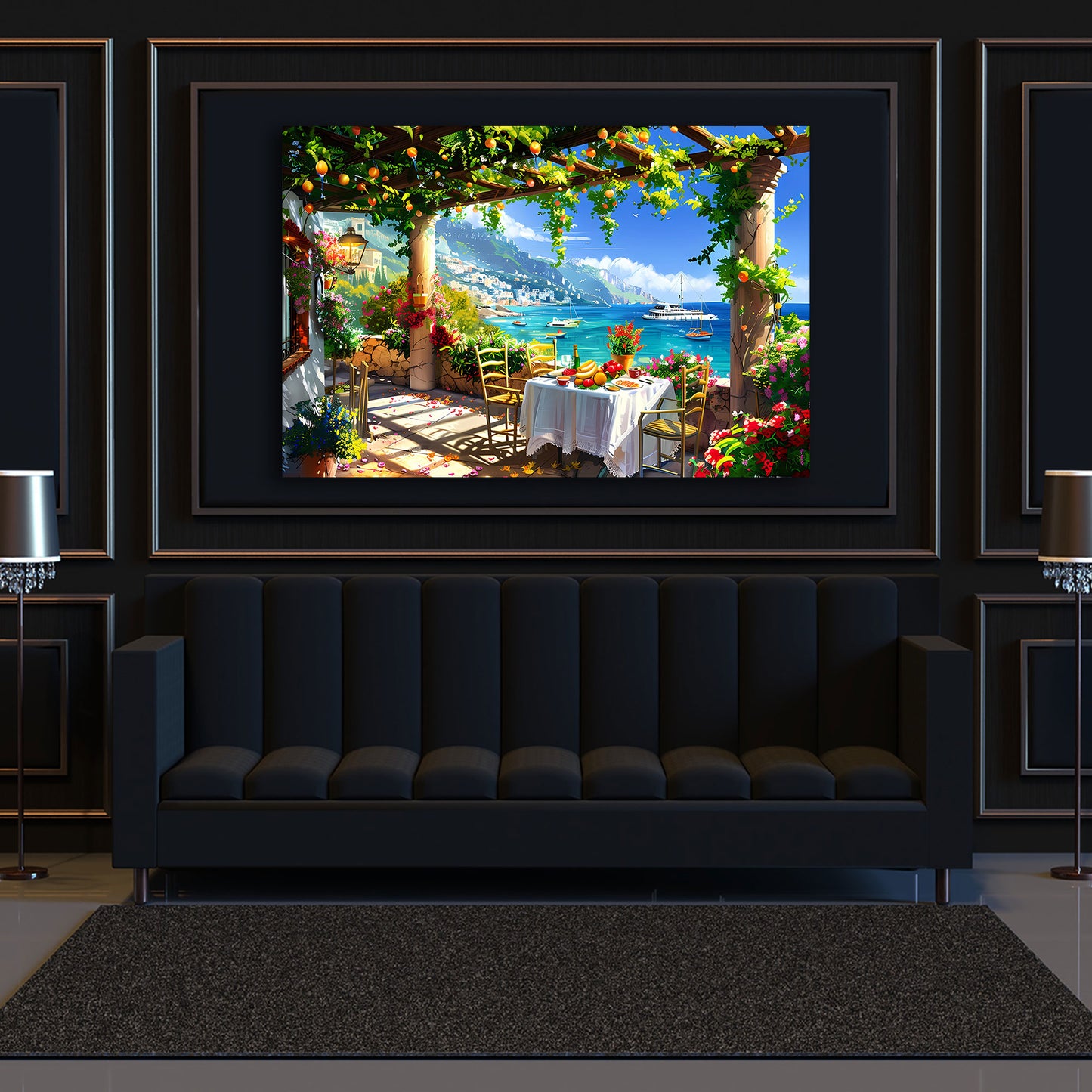 Vista mediterranea terrazza mare estate quadro