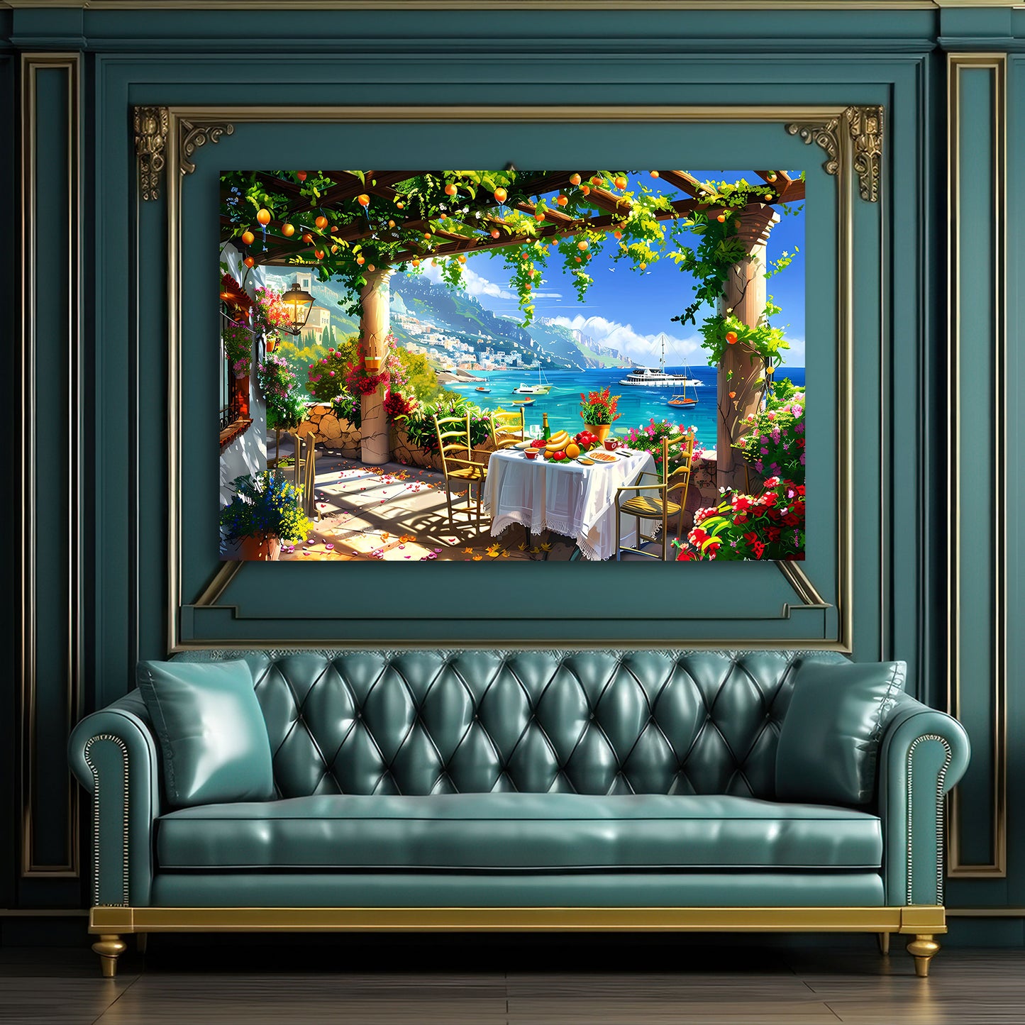 Vista mediterranea terrazza mare estate quadro