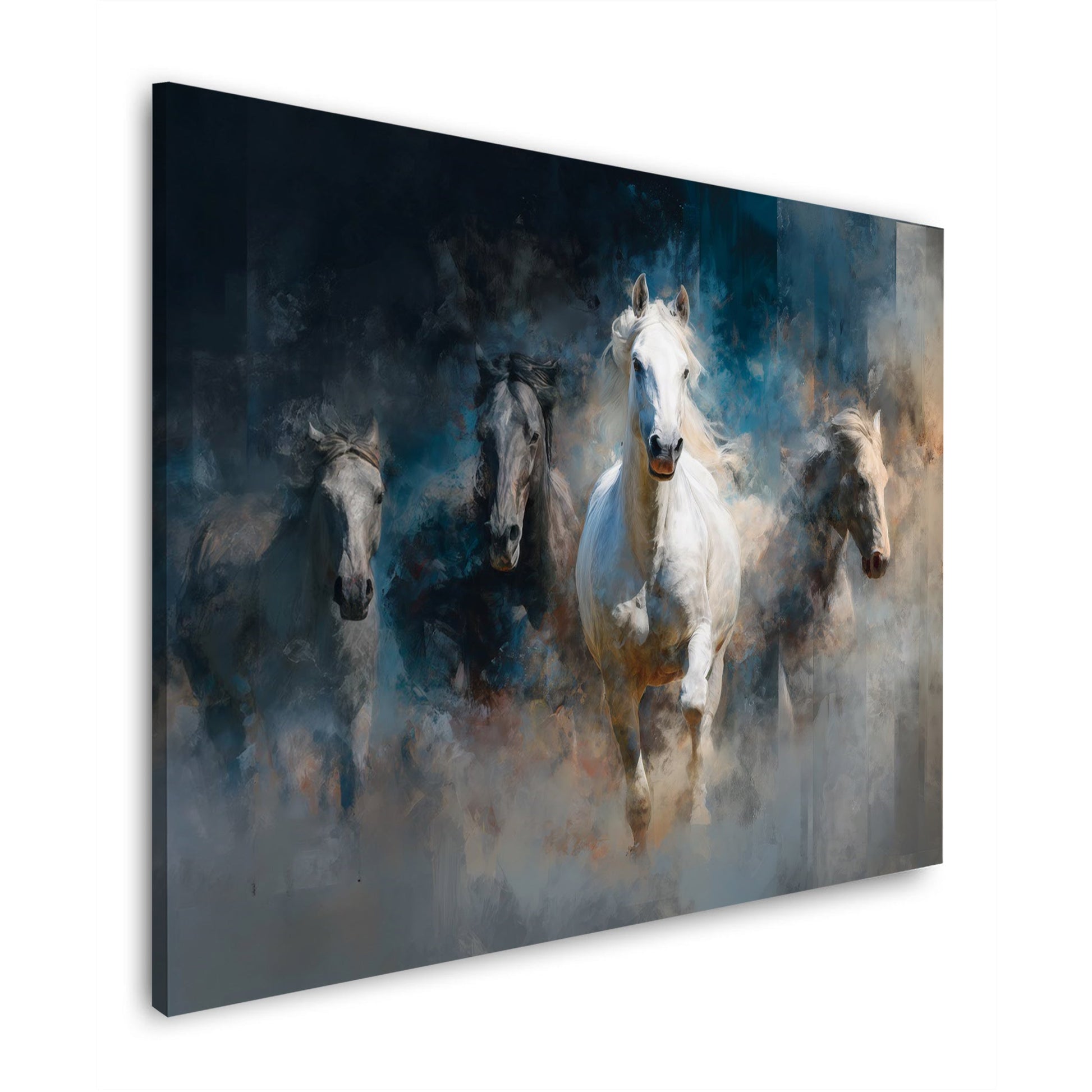 Cavalli bianchi nella nebbia con energia quadro