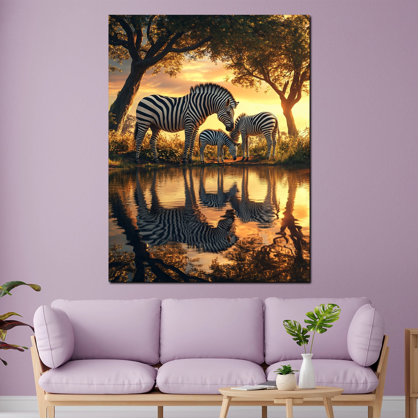 Zebre tramonto natura riflesso quadro