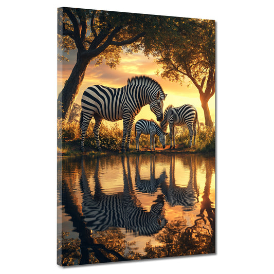 Zebre tramonto natura riflesso quadro