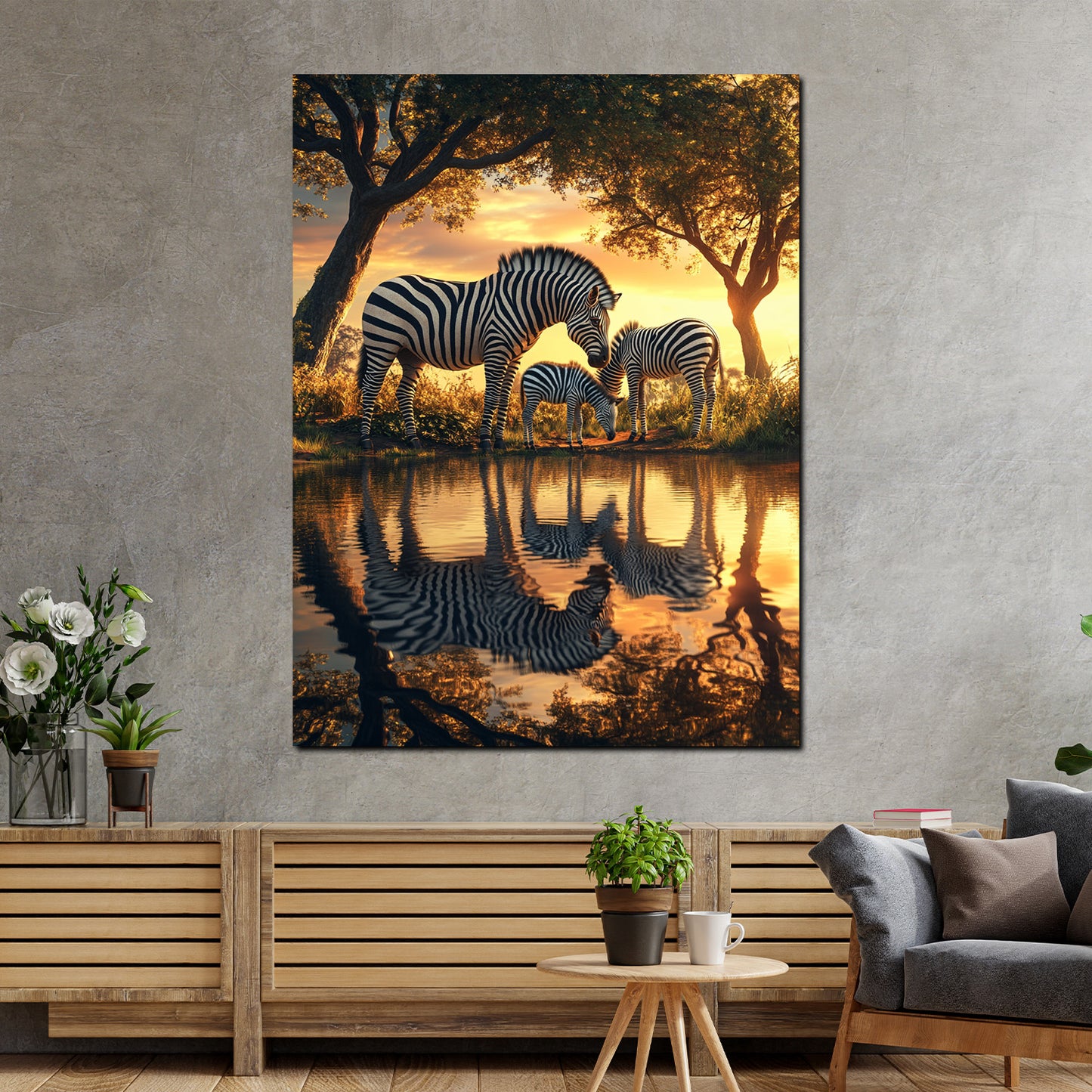 Zebre tramonto natura riflesso quadro