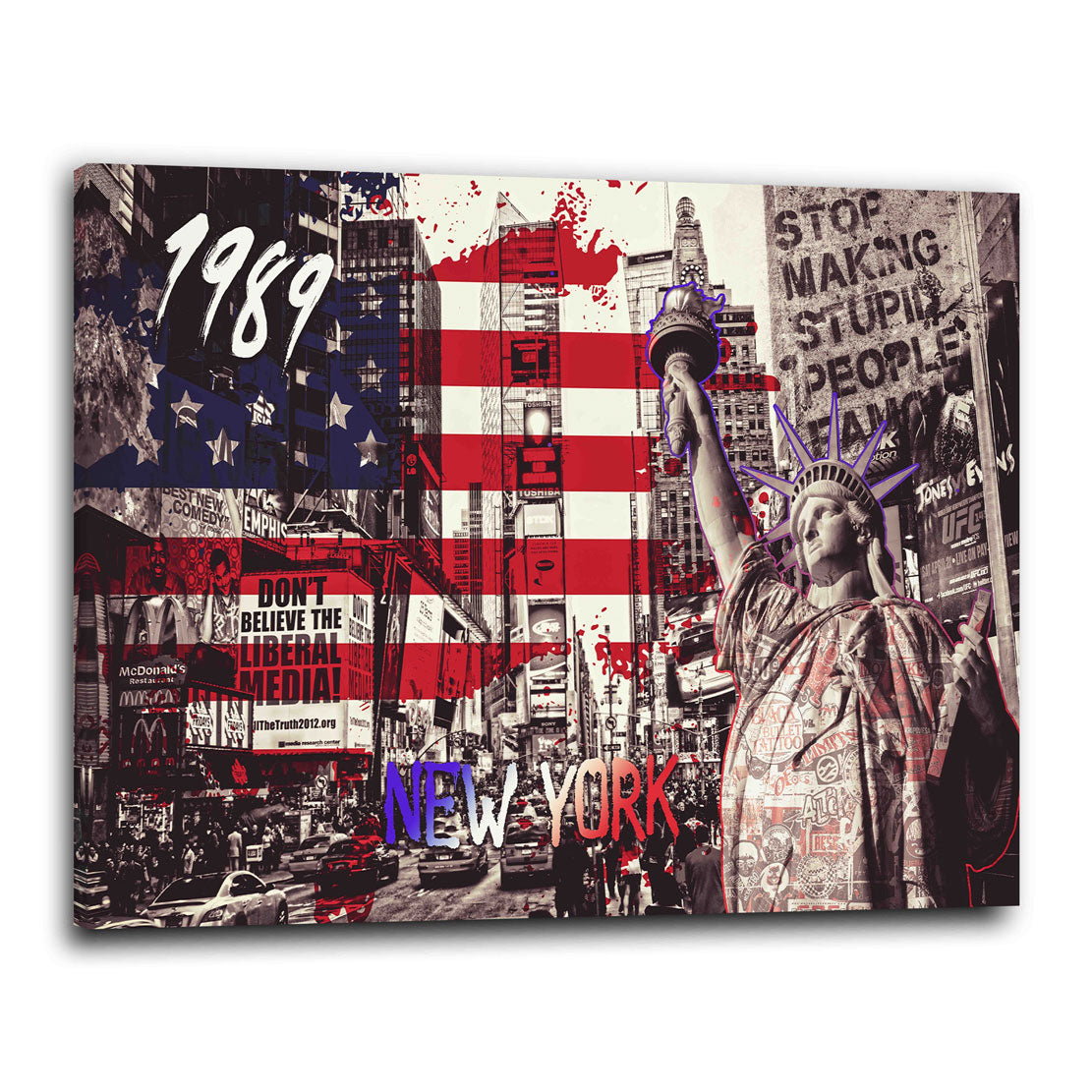 Quadro stampa su tela USA città New York Times Square Pop Art 1989 - Artedinoi