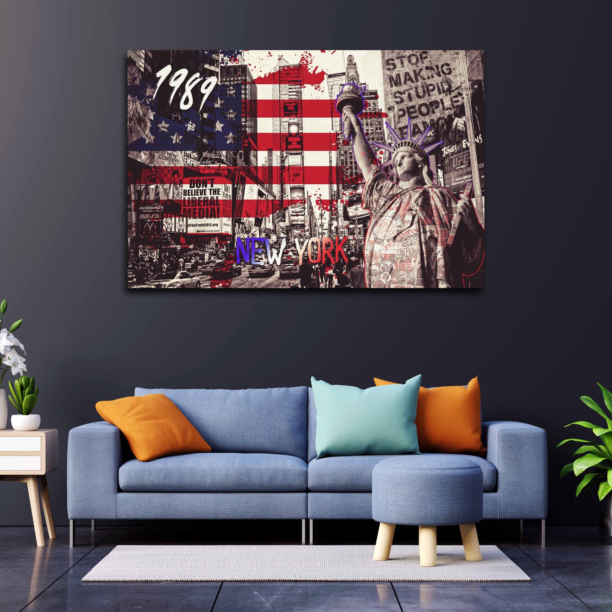 Quadro stampa su tela USA città New York Times Square Pop Art 1989 - Artedinoi