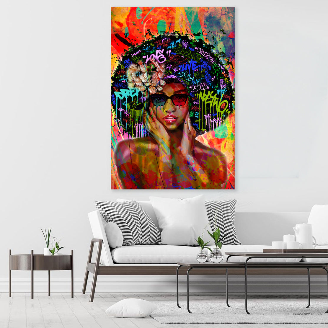 Quadro stampa su tela moderno African Woman Pop Art Style