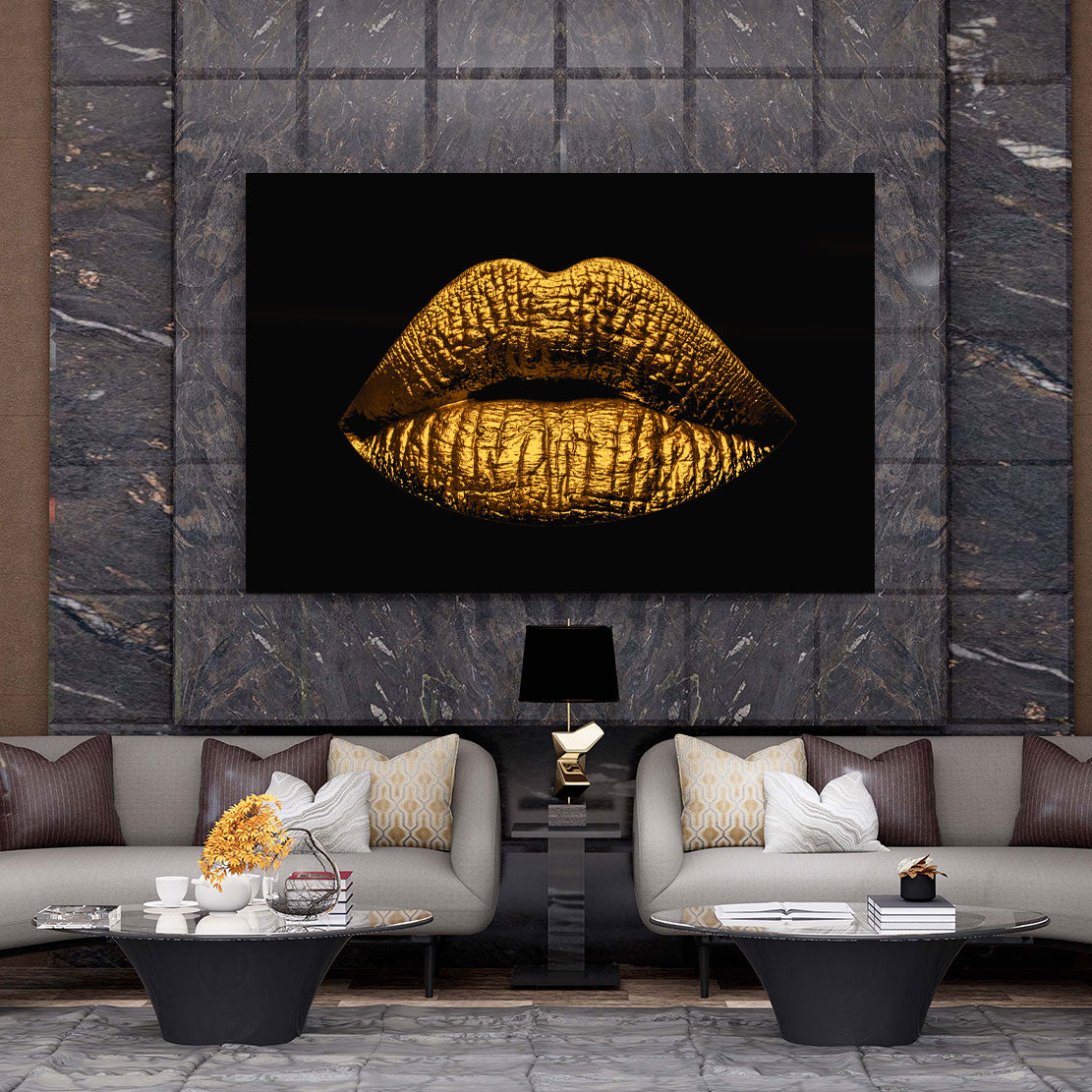 Quadro stampa su tela moderno opera d'arte donna Sensual Golden Lips