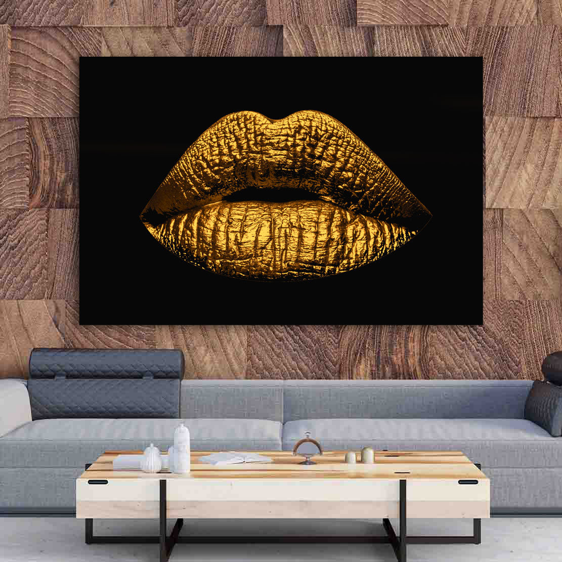 Quadro stampa su tela moderno opera d'arte donna Sensual Golden Lips