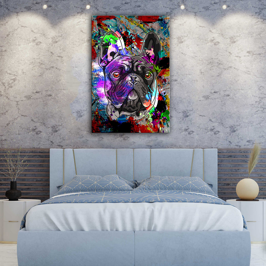 Bilddruck auf Leinwand Französische Bulldogge Pop Art Farbe, moderne Kunst, Tiere, Hund