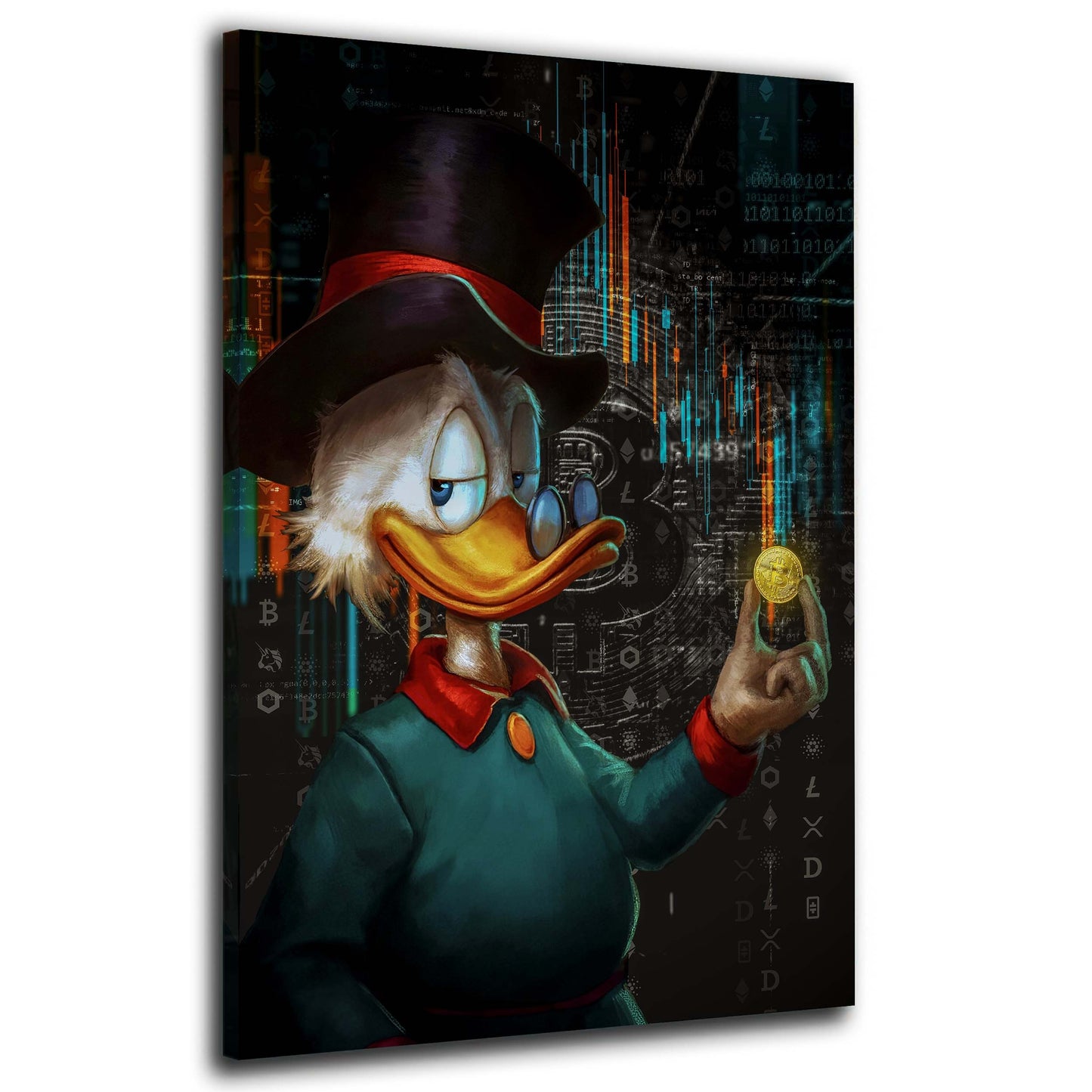 Bilddruck auf Leinwand moderne Kunst Dagobert Pop Art Bitcoin Edition, Comic, Comics, Motivation