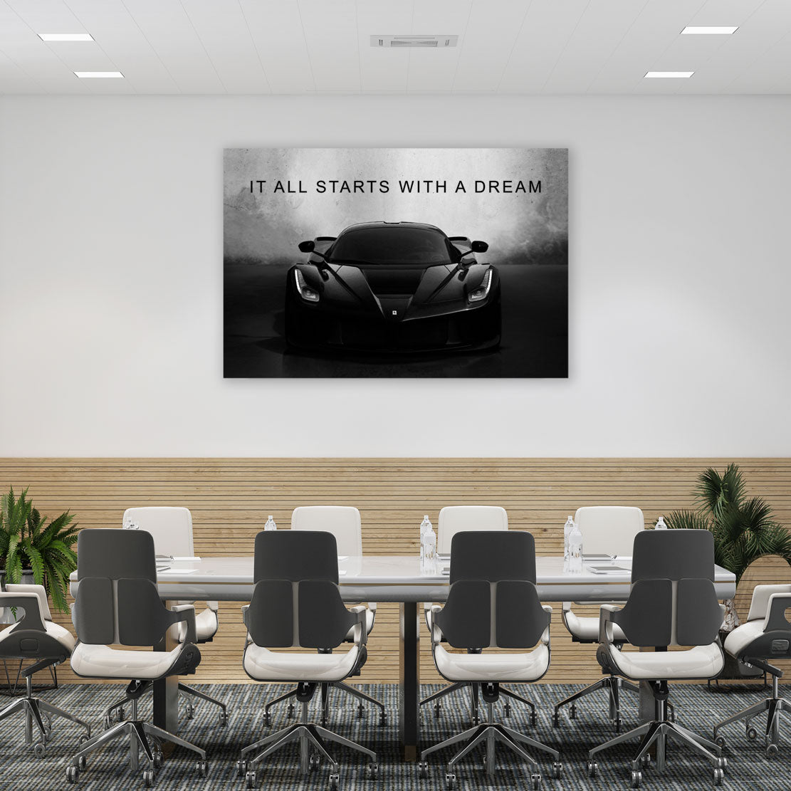 Quadro motivazionale Ferrari nera It Starts With A Dream