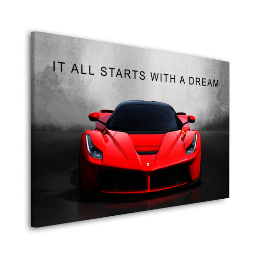 Quadro motivazionale Ferrari rossa It Starts With A Dream